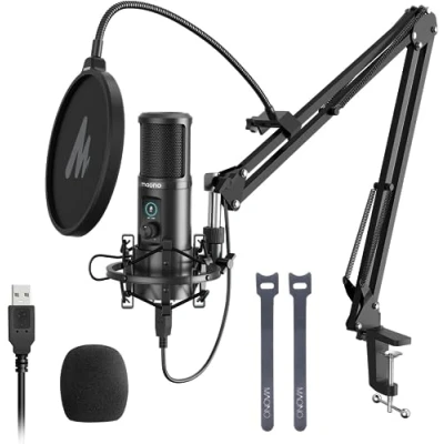 Obrázek MAONO USB mikrofon PC, s mikrofonem pro streamování paží kondenzátorový mute tlačítkem, pop filtr, 192 KHZ/24BIT, herní podcast záznam YouTube Twitch, PS4/5, PM421