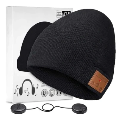 Obrázek ZRUHIG Bluetooth Beanie čepice se sluchátky hudba klobouk bezdrátová vybavená 5.0 Superior pro muže a ženy, sport, vánoční narozeninový dárek (01 černá)