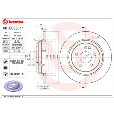 Obrázek Brembo 08.C065.11 Bremsscheibe mit UV Lack (Set 2 Stück) hinten