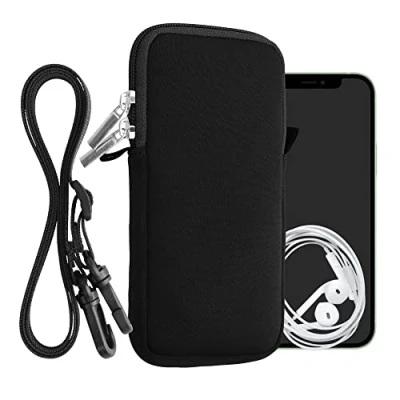 Obrázek kwmobile pouzdro na mobilní telefon pro smartphony XXL 7&quot; neoprenové mobil černé se šňůrkou s řetízkem 17,7 x 8,5 cm vnitřní rozměry