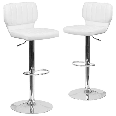 Obrázek Flash Furniture Samantha Barhocker aus Vinyl, höhenverstellbar, mit vertikaler Naht auf der Rückseite und Chromsockel, Weiß, 2 Stück