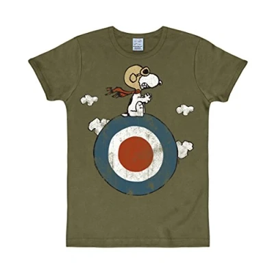 Obrázek Logoshirt® Peanuts I Snoopy Pilot Target tričko Print dámské a pánské krátké rukávy licencovaný originální design, Olivová zelená