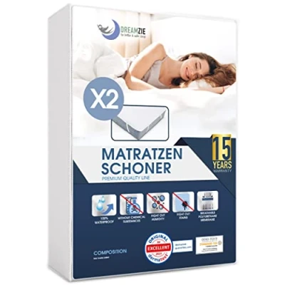Obrázek Dreamzie Chránič matrace 180x200 vodotěsný (2dílná sada) Certifikováno Öko Tex EX prodyšný potah na matraci
