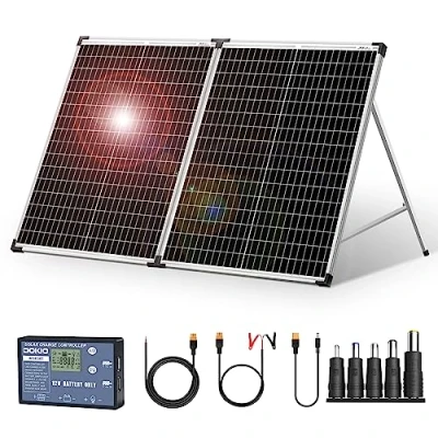 Obrázek DOKIO Solarkoffer 100W 18V mit Solar Laderegler (2 USB Ports) Für 12V Batterie Inklusive Transporttasche