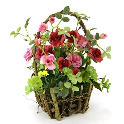 Obrázek Flair Flower Wild Růženka v koš, přírodní, Polyester, plast, Růžová, 25 x 22 cm