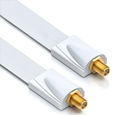 Obrázek deleyCON Provedení do okna SAT kabel 17 cm flexibilní 26 délka spojka a dveře pozlacená pouzdra extrémně ploché nádobí bílý, se všemi kabely s F zástrčkou