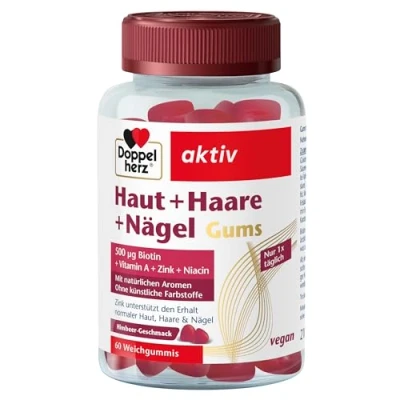 Obrázek Doppelherz Kůže + vlasy gumičky na nehty s vitamíny a minerálními látkami zinek podporuje zachování normální pokožky, vlasů nehtů veganské cca 60 měkkých gumiček