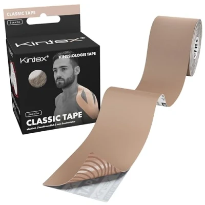 Obrázek Kintex kineziologická páska Classic, 5 cm x m, šetrná k pokožce a vodotěsná páska, fyziopáska, lékařská pro sport fyzioterapii (béžová)
