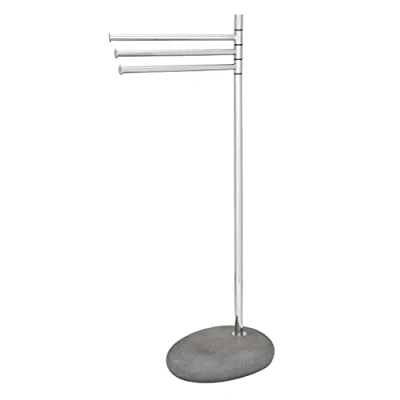 Obrázek WENKO Držák na šaty a ručníky Pebble Stone, se 3 pohyblivými, paralelními rameny, přírodní design kamenný vzhled, extra těžká spodní deska, 38 x 84 23 cm, šedá