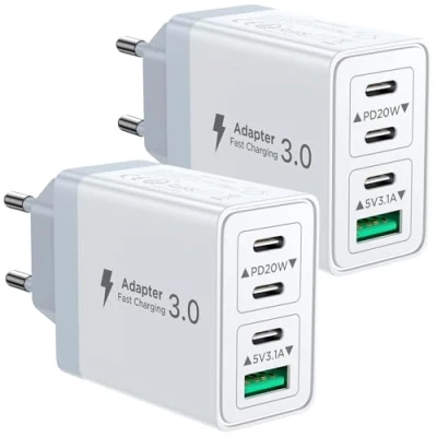 Obrázek Balení 2 ks USB C nabíječek, Aioneus 40 W 4 Port konektor USBC adaptér, vícenásobný typ mobilní telefon síťový zdroj pro iPhone 16 15 Pro, Max, Plus XR SE iPad, rychlonabíječka, nabíječka,