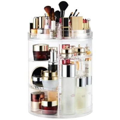 Obrázek AMEITECH Organizér na make up, 360 stupňů otočný nastavitelný šperk a kosmetický výstavní stojan, nádoba uložení 8 vrstev křišťálově čirý