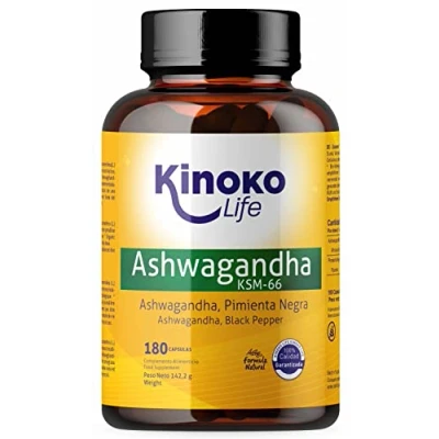 Obrázek Ashwagandha KSM 66 180 kapslí, 500 mg, s černým pepřem, veganské, bez stearátu hořečnatého, lepku, GMO