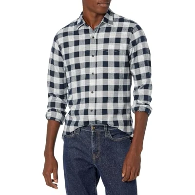 Obrázek Amazon Essentials Herren Langarmhemd aus Flanell (in Übergröße erhältlich), Marineblau Karomuster, S
