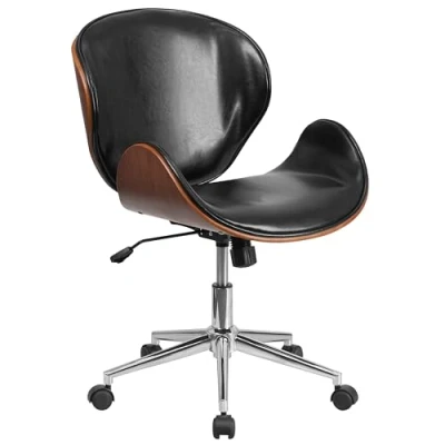 Obrázek Flash Furniture Kancelářská židle Tana se středním opěradlem, ořechové dřevo, měkká kůže, černá