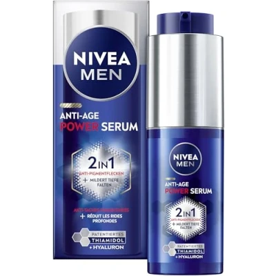Obrázek NIVEA MEN anti Age 2v1 Power sérum, péče o obličej pro muže s hyaluronem aging efekt, pleť LUMINOUS630® proti stárnutí a pigmentovým skvrnám (30 ml)