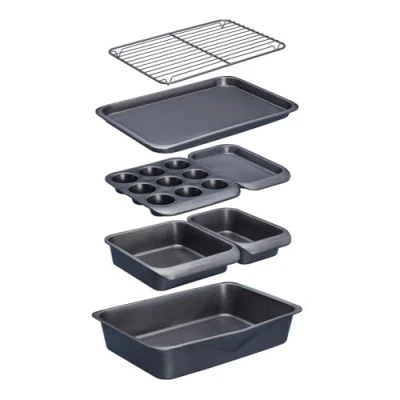 Obrázek MasterClass Smart Space Stacking Antihaft Backformen, 7 teiliges Backblechset, Geschenkkarton, Grau