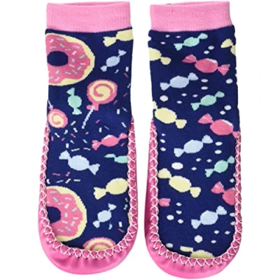 Obrázek Playshoes Jungen Unisex Kinder Hüttenschuhe Hausschuh, Marine/rosa Bonbons, 22/23 EU