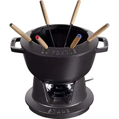 Obrázek STAUB Fondue sada se 6 vidličkami, litinou, 20 cm, 2,3 l, vhodné pro sýr, čokoládu a maso fondue, černá