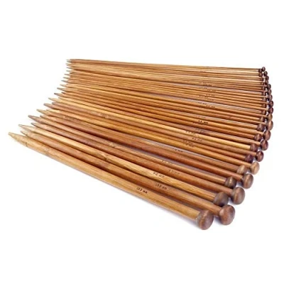 Obrázek JZK 18 párů/36 kusů bambusových pletacích jehlic pro začátečníky a profesionály, 2 mm 10 mm, délka 35 cm, pletací jehlice děti, začátečníci, sada na pletení, jehlice, dřevěná