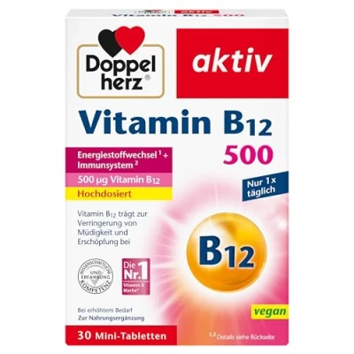 Obrázek Doppelherz Vitamín B12 500 vysoká dávka s µg vitamínu v jedné tabletě veganský 30 mini tablet
