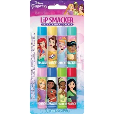 Obrázek Lip Smacker Disney Princess Party Pack, sada s 8 balzámy na rty pro děti, inspirováno princezničkami Disney, přírodní a transparentní finišování