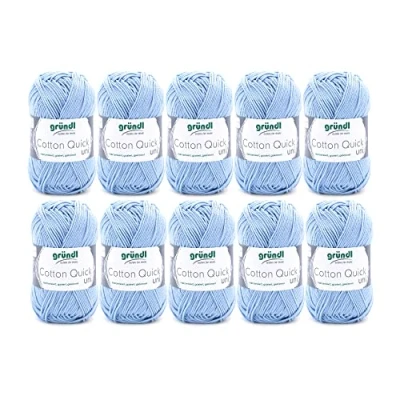 Obrázek Gründl Cotton Quick Uni, výhodné balení 10 klubíček à 50 g (odolná vlna, snadno udržovatelná pratelná příze ze 100% bavlny, / 125 m, tloušťka jehlic: 3 4, x g), nebeská modř