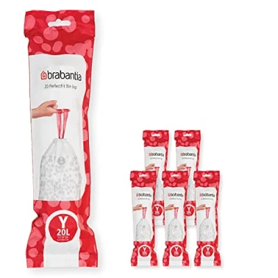 Obrázek Brabantia Müllbeutel PerfectFit Multipack, Code Y / 20L, Extra Starke Müllsäcke mit Zugband, 6 rollen (120 Müllbeutel)