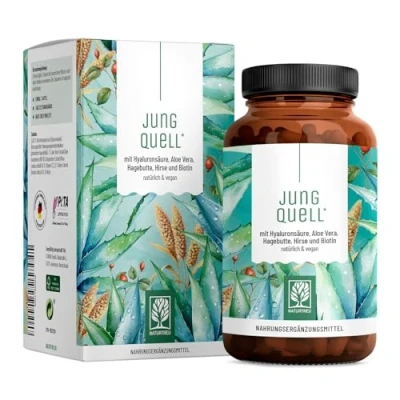 Obrázek NATURTREU® Hyaluron kapsle s 500 mg kyseliny hyaluronové ve vysokých dávkách aloe vera, biotinem a vitaminem C 90 kapslí na kůži* klouby** přírodní veganské