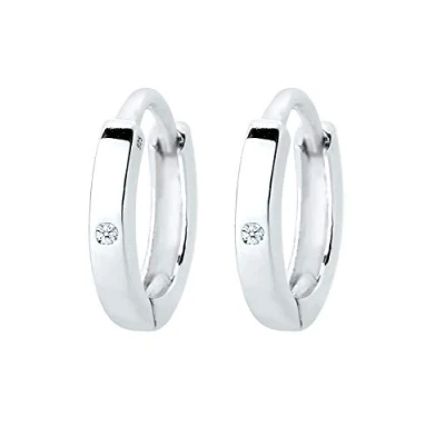 Obrázek DIAMORE Dámské kreolské náušnice Basic s diamantem (0,01 ct.) ze sterlingového stříbra 925, Jednotná velikost, Fazetový brus, diamant