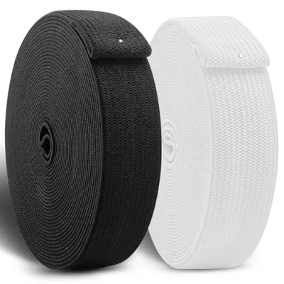 Obrázek CZ Store Gummibänder zum Nähen 2er Set 20 mm breit 10 m lang Elastisches Polyester Band, Strick &amp; Nähzubehör, Starke Bänder für Kleidung, Hosen Schwarz Weiß
