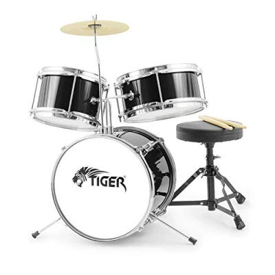Obrázek Tiger Junior dětská sada bimkit, 3 díly, pro začátečníky, bižuterie se Snare, Tombi, basový buben, cymbal, sedátko a násadami černá JDS7 BK
