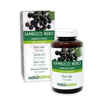 Obrázek Černý bezinka (Sambucus nigra) květy a plody Naturalma 150 g 300 tablet doplněk stravy přírodní veganský