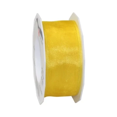 Obrázek PRÄSENT Pásek s drátěnou hranou, polyester, žlutá, 25m role 40 mm