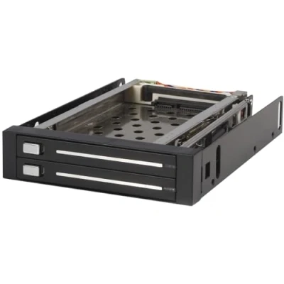 Obrázek StarTech.com Výměnný rámeček SATA 3,5 palce bez ramínek úložiště pro mobilní pevné disky 2x 6,4 cm (2,5&quot;) Hot Swap HDD v černé barvě