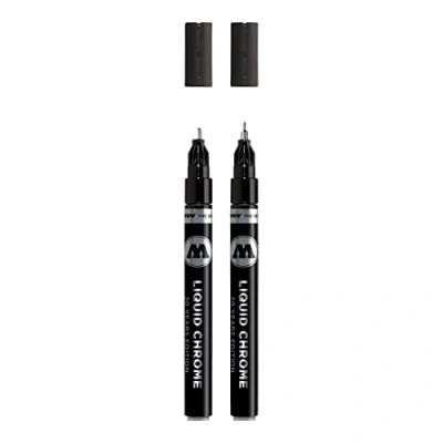 Obrázek Molotow Liquid Chrome Marker sada 2 ks (šířky linky 1,0 a 2,0 mm, metalická tužka se speciálním inkoustem s pravým zrcadlovým efektem pro stavbu modelů, graffiti hobby) chrom