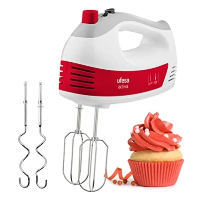 Obrázek Ufesa BV4650 Handmixer, Handrührer mit 400 W Leistung, 5 Geschwindigkeitsstufen + Turbo, 2 Knethaken, Rührbesen, ergonomisches Design Soft Touch Griff