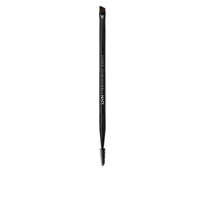 Obrázek NYX Professional Makeup Pro Dual Brow Brush, oboustranný s kartáčkem a zkoseným štětcem na obočí, syntetická vlákna, černá