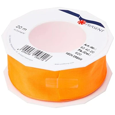 Obrázek PRÄSENT C. E. Pattberg NEON Dream stuha s drátovou hranou Tangerine (oranžová), 20 m pro pestrou, šířka 40 mm, křiklavé dárkové balení, dekorace &amp; aplikace