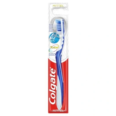 Obrázek Colgate Celkový zubní kartáček pro čištění po celém obvodu, střední, 1 kus ruční čistí povrchy zubů, jazyk, tváře a hluboko do mezizubních prostorů, se středně tvrdými štětinami