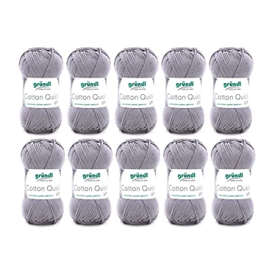 Obrázek Gründl Cotton Quick Uni pletací příze / háčkovací příze, 10 klubíček à (barevná ze 100% bavlny, certifikováno OEKO TEX, 50 g 125 m, tloušťka jehlic: 3 4 ), stříbrošedá