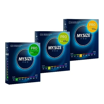 Obrázek MY.SIZE PRO sada kondomů velikost 1,2,3 47,49,53 mm, 3x3 kusy nová generace kondomy