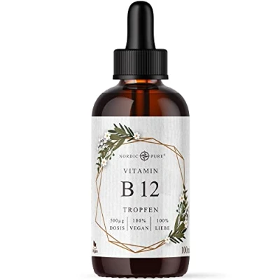 Obrázek Kapky vitaminu B12 methylkobalamin, 500 µg v denní dávce 2500 kapek ve 100 ml, bez konzervačních látek, veganské a vysokých dávkách