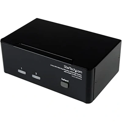 Obrázek StarTech.com Dual DVI VGA 2 Port Monitor Audio Switch 2násobný KVM přepínač USB 2. 0 1920x1200 x 4 I zástrčka (zdířka)