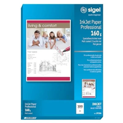 Obrázek SIGEL IP286 inkoustový papír profesionální, A4, 100 listů, speciální povrchová úprava, matná, bílá, 160 g