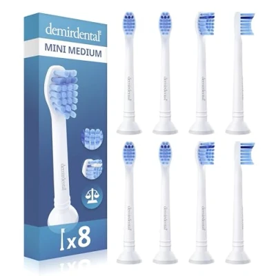 Obrázek 8dílná sada nástavců demirdental Mini vhodných pro náhradní kartáčky Philips Sonicare, médium, malé hlavice kartáčku přesné čištění, bílá, odpovídá HX6028