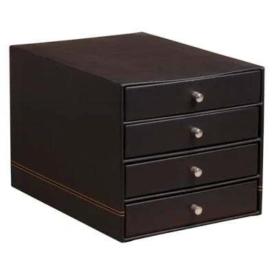Obrázek Rhodia Zásuvkový box 118866C se 4 zásuvkami, 24,8 x 32,7 22,8 cm, z italské umělé kůže, ideální pro vaši organizaci, elegantní a stabilní) černá