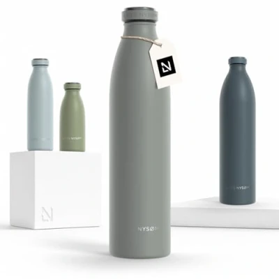 Obrázek LARS NYSØM Láhev na pití z ušlechtilé oceli 350 ml, 500 750 1 l, 5 litru Termoláhev vodu vhodná bez BPA odolná proti vytečení sport, outdoor, do školy (Sage, 1000 ml)