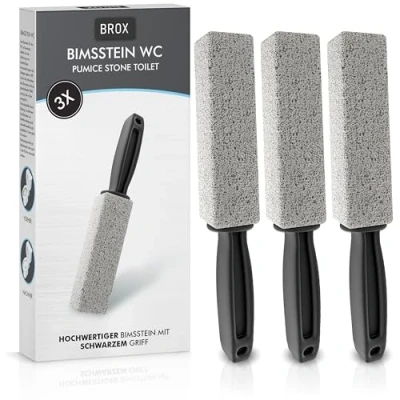 Obrázek BROX® Pemza WC 3 kusy čistič na záchod u odolného moči a vodního kamene Pumice Stone Toilet toaletní kámen pro efektivní čištění čisticí odstraňovač s černou rukojetí