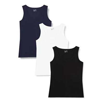 Obrázek berydale Dámský tank top ze 100% bavlny v balení více, Bílá/tmavě modrá/černá