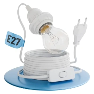 Obrázek greate. objímka žárovky E27 s kabelem a vypínačem bílá 5 metrů konektorem max. 60 W 250 V lampy vypínačem, zástrčkou, lampa se
